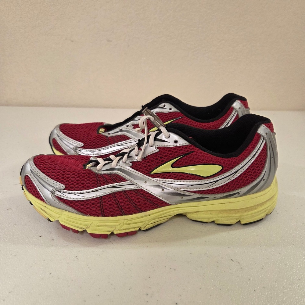 Brooks Launch Running Shoes Mens Sz 10.5 Red Silver Yellow Mesh Low Top Sneakers